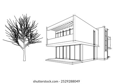 house building sketch architecture 3d illustration