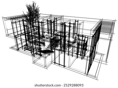 house building sketch architecture 3d illustration