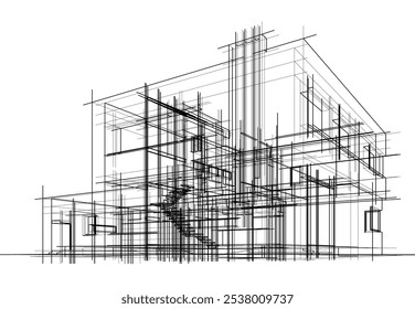 house building sketch architecture 3d illustration