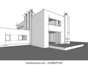 house building sketch architecture 3d illustration