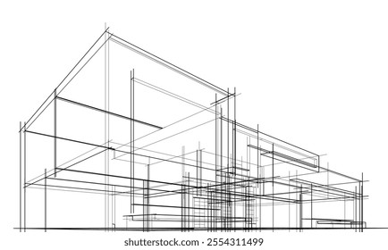 house building sketch architecture 3d illustration