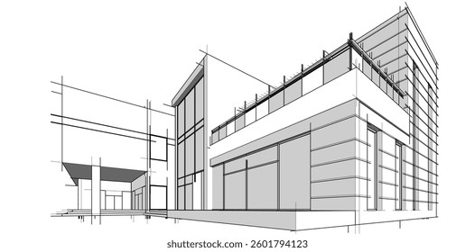 House building sketch architecture 3d illustration