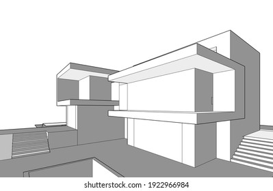 house building sketch architecture vector 3d illustration