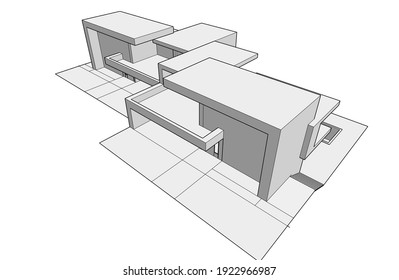 house building sketch architecture vector 3d illustration