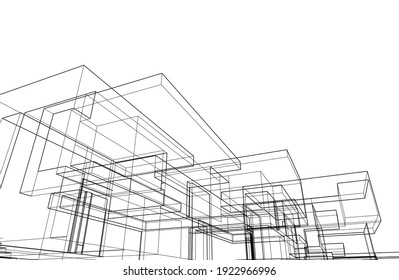 House Building Sketch Architecture Vector 3d Illustration
