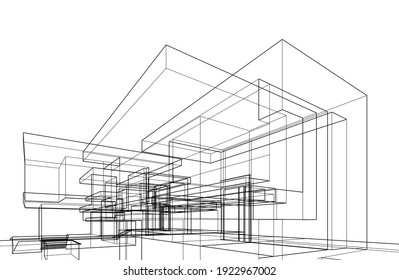 arquitectura de boceto de la casa vector 3d ilustración