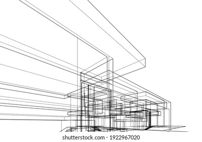 house building sketch architecture vector 3d illustration