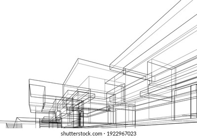 house building sketch architecture vector 3d illustration