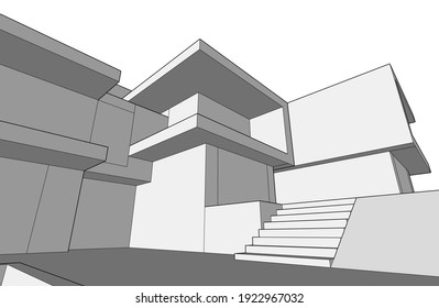 house building sketch architecture vector 3d illustration