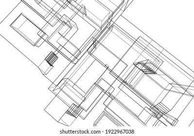 house building sketch architecture vector 3d illustration