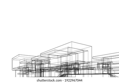 arquitectura de boceto de la casa vector 3d ilustración