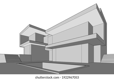 house building sketch architecture vector 3d illustration