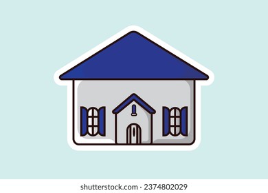 House Building Sticker vector illustration. Building and landmark object icon concept. Beautiful minimalist home front view with roof sticker design logo with shadow.