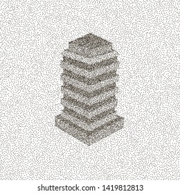 House, building, structure stipple background. Mansion 3D points effect. Graphic drawing for design. Vector illustration, eps10.