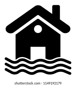 
A house building surrounded by water denoting it as flooded house 
