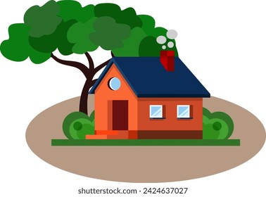 house building with a tree flat illustration