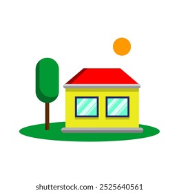 The house building uses 2 windows visible from the side under the sunlight. 