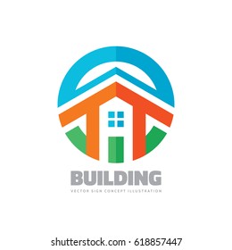 House building - vector logo concept illustration in flat style for presentation, booklet, website and other creative projects. Real estate. Design element.
