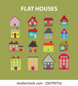 house, buildings flat icons, signs, illustrations design concept vector set