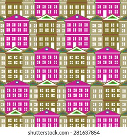 House buildings, house seamless pattern, home seamless background pattern. Vector illustration.