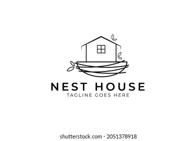 a house built on a bird's nest signifies a home logo design that is comfortable to live in and beautiful.