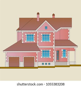 The house is built of red brick and decoration details with white stone. Classical style of the architecture of the apartment house.