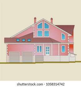The house is built of red brick and decoration details with white stone. Classical style of the architecture of the apartment house.