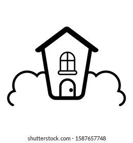 House with bushes vector icon isolated on white background