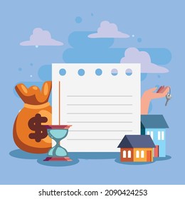 afiche de compra de la casa con artículos