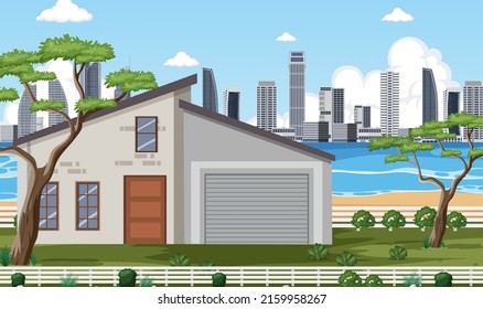 House by the beach illustration