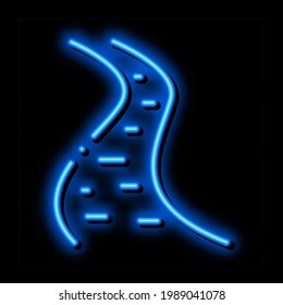 house by river neon light sign vector. Glowing bright icon house by river sign. transparent symbol illustration
