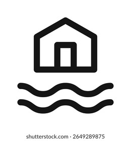 Casa pelo ícone de UI do mar, praia casa simples linha interface usuário vetor símbolo com traço editável