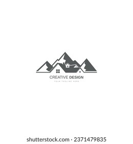 House Cabin logo vector mountain lodge illustration design sunset outdoor roof residence real estate