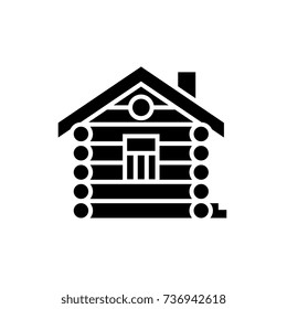 house - cabin - wood house icon, vector illustration, black sign on isolated background