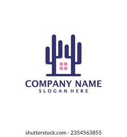 House Cactus logo design vector. Cactus Home logo design template concept