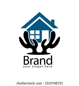 House Cactus logo, flat design. Vector Illustration on white background