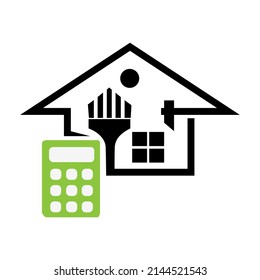 House and calculator icon vector. Concept of calculating home repair costs. Stock flat icon.