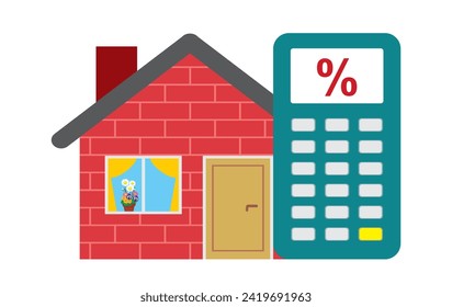 House and calculator. Price and interest. Isolated. Vector illustration.
