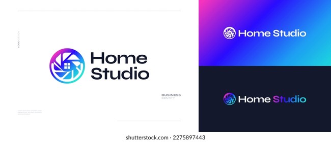 House   Camera Lens Logo Design and Colorful Gradient Style  Suitable for Photography Studio  Cinema Movie Company Logo