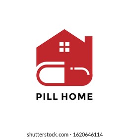 House Capsule Logo Design. Clinic Medicine Vector Graphic. 