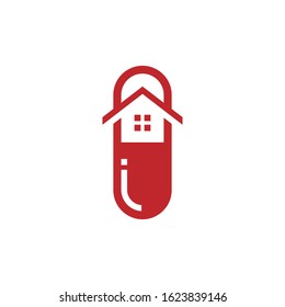 House Capsule Logo Design. Clinic Medicine Vector Graphic. 