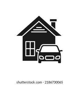 House and car icon flat style isolated on white background. Vector illustration