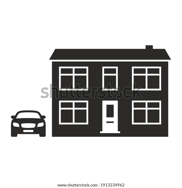House and car icon. Car and home insurance.\
Vector icon isolated on white\
background.
