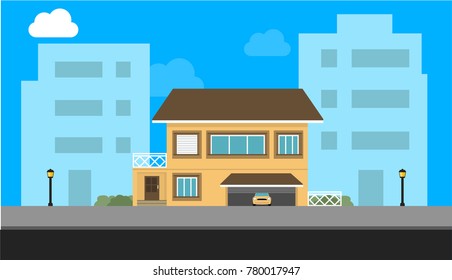 House and a car inside of the garage