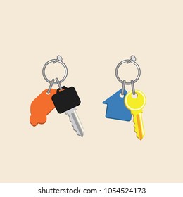 House and car key with keyholders icons. Real estate and car rent vector ilustration