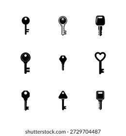 House and Car Key Silhouette Vector Icon Set for Security Design