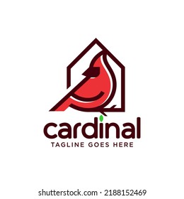 house and cardinal bird creative vector logo