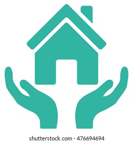 House Care Hands icon. Vector style is flat iconic symbol, cyan color, white background.