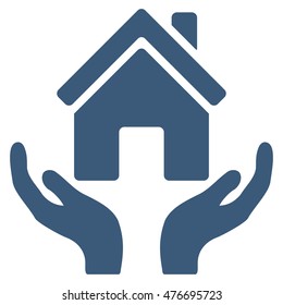 House Care Hands icon. Vector style is flat iconic symbol, blue color, white background.