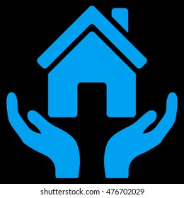 House Care Hands icon. Vector style is flat iconic symbol, blue color, black background.